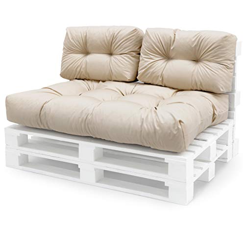 Spatium Palettenkissen Set abnehmbar Bezug wasserdicht gesteppt Palettenauflage Palettenpolster Palettensofa Palettenmöbel Beige 3er Set