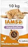 IAMS Anti-Haarballen Katzenfutter trocken mit Huhn - Trockenfutter für Katzen ab 1 Jahr, 10 kg