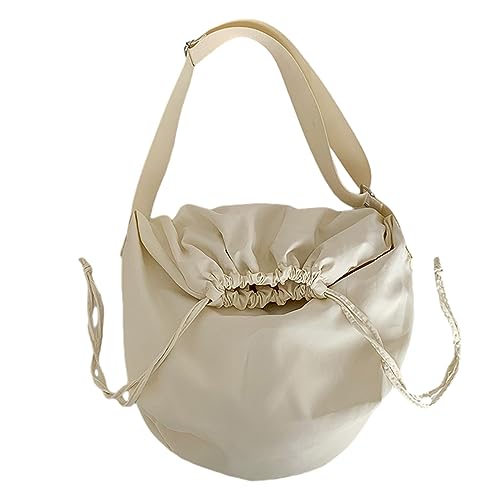 ohodhmnu Damen Tragetasche, 2023 Kordelzug Schultertasche Einfache Mode Crossbody Tasche Vielseitige Nylon Tasche Große Kapazität Reisetasche für Frauen Mädchen, beige, with ribbon