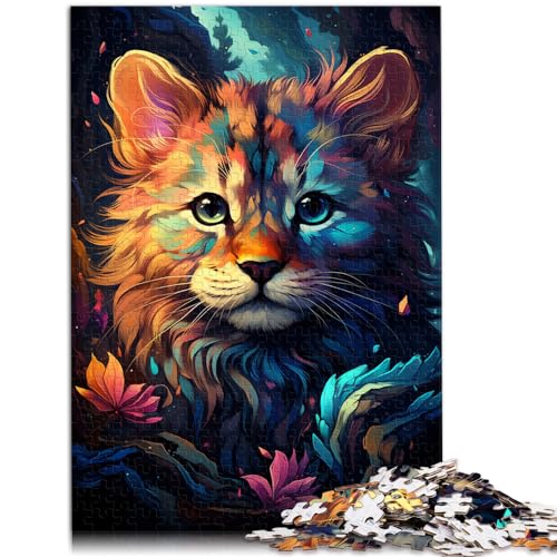 Puzzles Bunte Psychedelie süßer kosmischer Löwen für Erwachsene Puzzles 1000 Teile Holzpuzzle Heimdekoration Puzzles 1000 Teile (50x75cm)