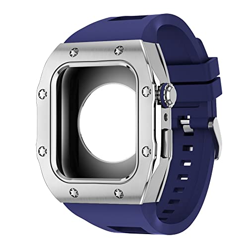 KANUZ Modifikations-Mod-Kit für Apple Watch, Armband 8, 7, 44 mm, 45 mm, Silikonband, Metallrahmen, Zubehör für iWatch Serie 6, 5, 4 SE (Farbe: S, Größe: 45 mm für 8/7)