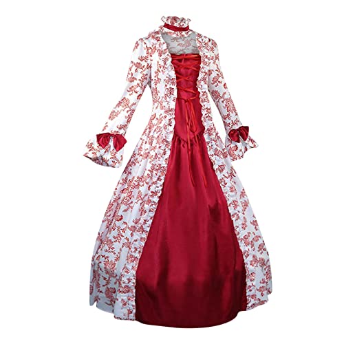 WANGTIANXUE Rapunzel Kostüm Damen Trompetenärmel A Linien Karneval Steampunk Gothic Kleidung Vintage Maxikleid Mittelalter Kostüm Lang Kleid Vintage Halloween Renaissance Kostüm Faschingskostüme