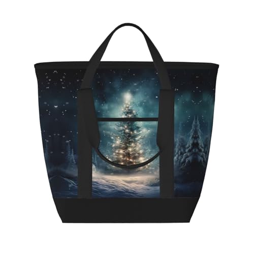 YQxwJL Isolierte Kühltasche mit Weihnachtsbaum-Motiv, großes Fassungsvermögen, Einkaufstasche, Reisetasche, Strand, wiederverwendbare Einkaufstasche für Erwachsene, Schwarz, Einheitsgröße