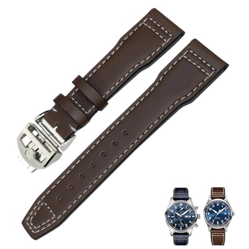 IOTUP 20 mm, 21 mm, 22 mm, Echtleder-Armband, passend für IWC-Pilotenuhr IW3777 Portofino Mark 18, schwarz, blau, braun, Herrenarmband, 22 mm, Achat