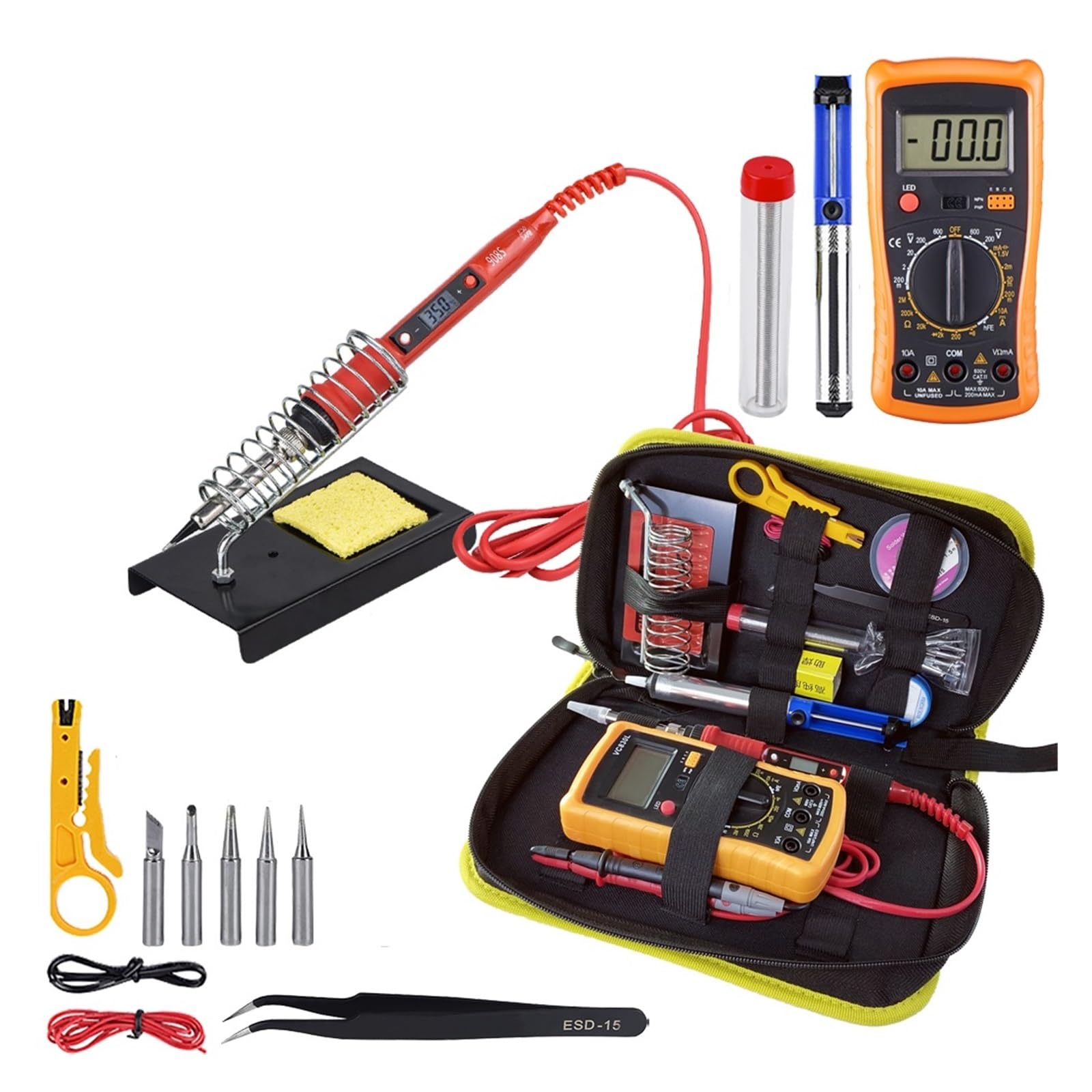 WLLKIY Lötkolben-Set Mit Digital-Multimeter, Einstellbare Temperatur, 80 W, LCD-Schweißwerkzeuge, Keramikheizung, Lötspitzen Sicher Und Stabil(Silver)