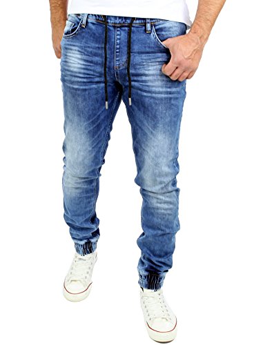 Reslad Jogging Jeans Used Look Jeans-Herren Slim Fit Jogging-Hose Jogger RS-2073 Blau 2XL