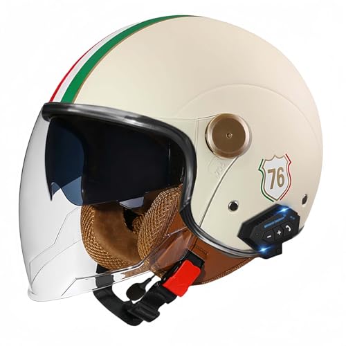 Motorradhelm, Offener Halbhelm Mit Sonnenblende, Retro-Vintage-Stil, Motorradhelm Für Jugendliche, Männer Und Frauen, DOT/ECE-Geprüft G,XL61-62CM