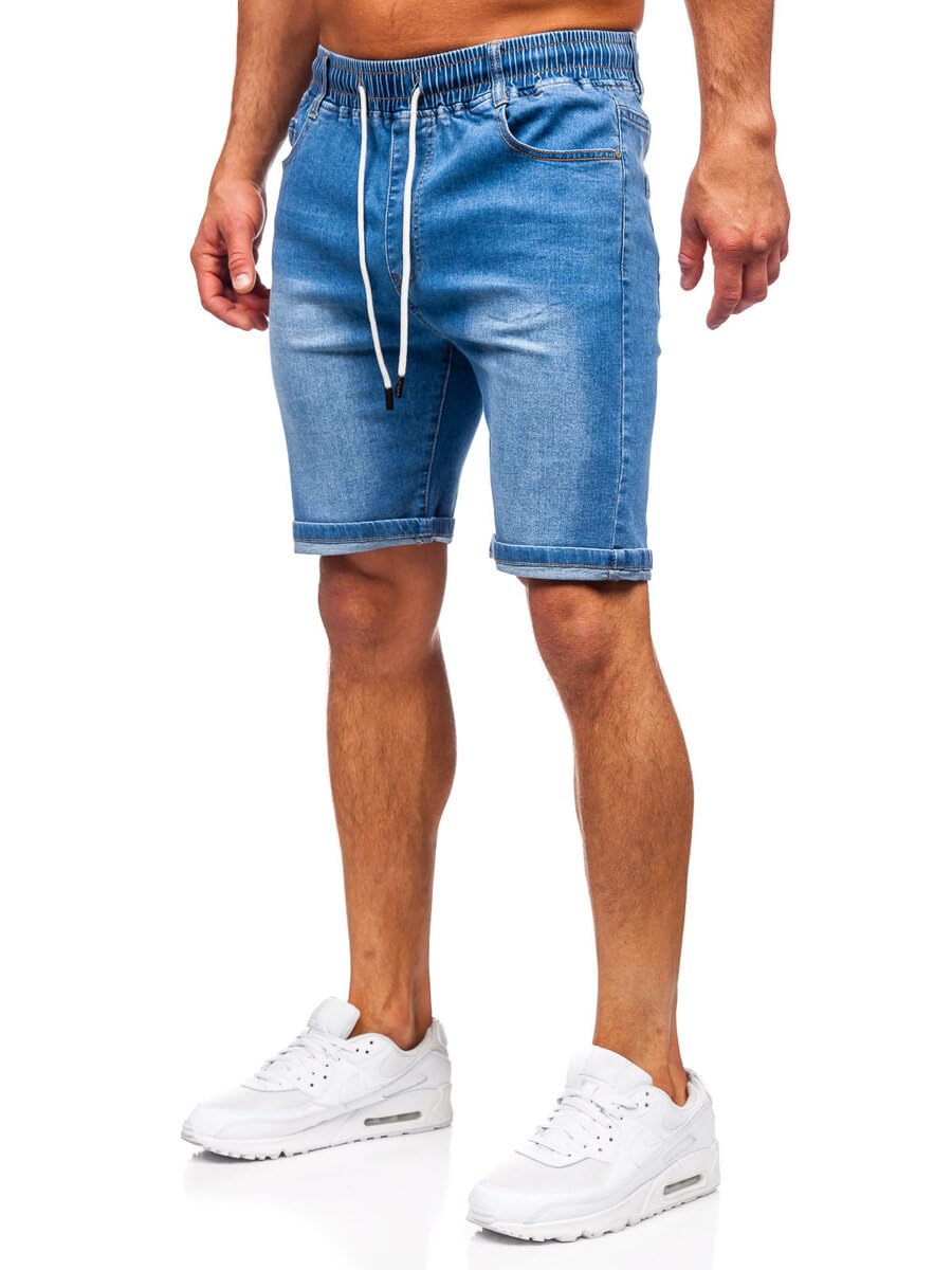 BOLF Herren Jeans Shorts Kurze Jeanshose Stretch Denim Bermudas Kurze Hose Cargo Cargoshorts Used Look Baumwolle Sommer Freizeithose Slim Fit 8262 Blau S [7G7]