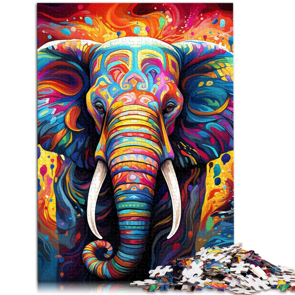 Puzzles für Erwachsene mit 1000 Teilen, bunter Elefant, Lernspiele, Holzpuzzle, einzigartige Geburtstags, 1000 Teile (50 x 75 cm)