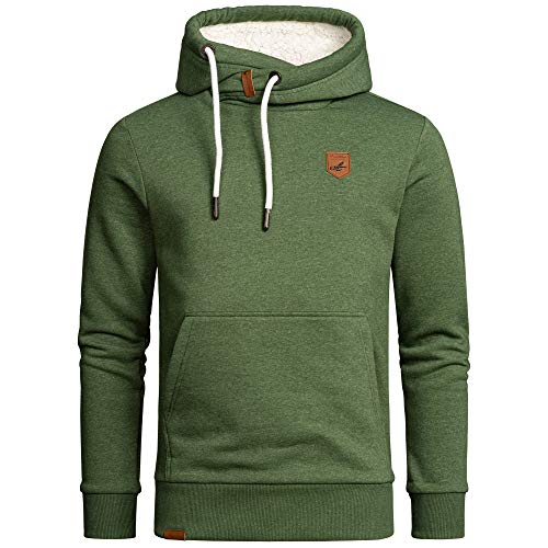 Amaci&Sons Herren Basic Kapuzenpullover Sweatjacke Pullover Plüsch Hoodie Sweatshirt 4054 Grün Melange 3XL