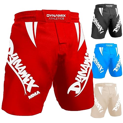 Dynamix Athletics MMA Fight Shorts Light 2.0 - MMA Grappling Kampfsport Mixed Martial Arts Hose Short für Herren (as3, Alpha, l, Regular, Regular, Rot/Weiß)