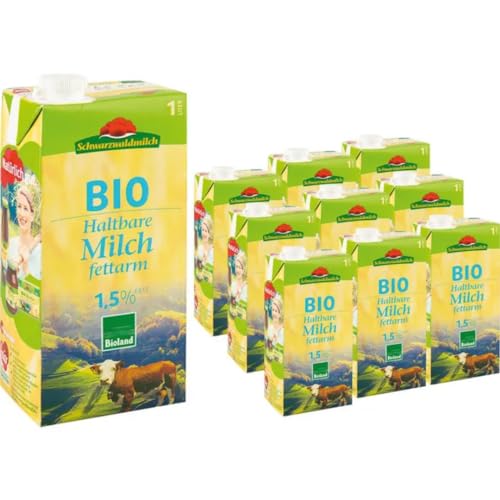 Schwarzwaldmilch Milch fettarme H-Milch 1,5% Fett, Haltbare Milch, je 1 Liter, 12 Stück+ pufai