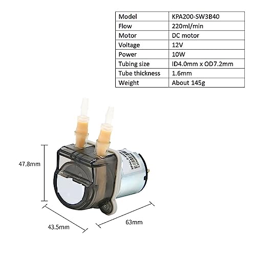 Abfüllmaschine 220 ml/min KPA200 Schlauchpumpe 12 V 24 V Zahnradpumpe Gleichstrommotor Selbstansaugende Pumpe BPT-Schlauch-Dosierpumpe Schnelle Flüssigkeitsabfüllung sicherstellen(KPA200-SW3B40-12V)