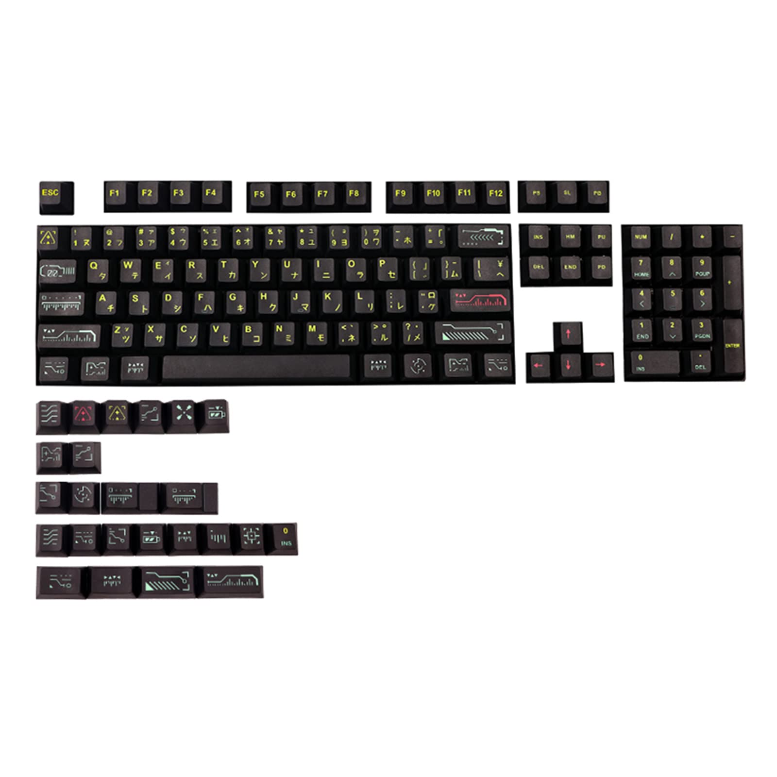 Tastenkappen mit 71/128 Tasten mit OEM-Profil, japanisches PBT-Tastenkappen-Set für MX-Switch, mechanische Tastaturen, 71 Tasten, 5-Oberflächen-Farbstoff-Subbed-Tastenkappen-Set für mechanische