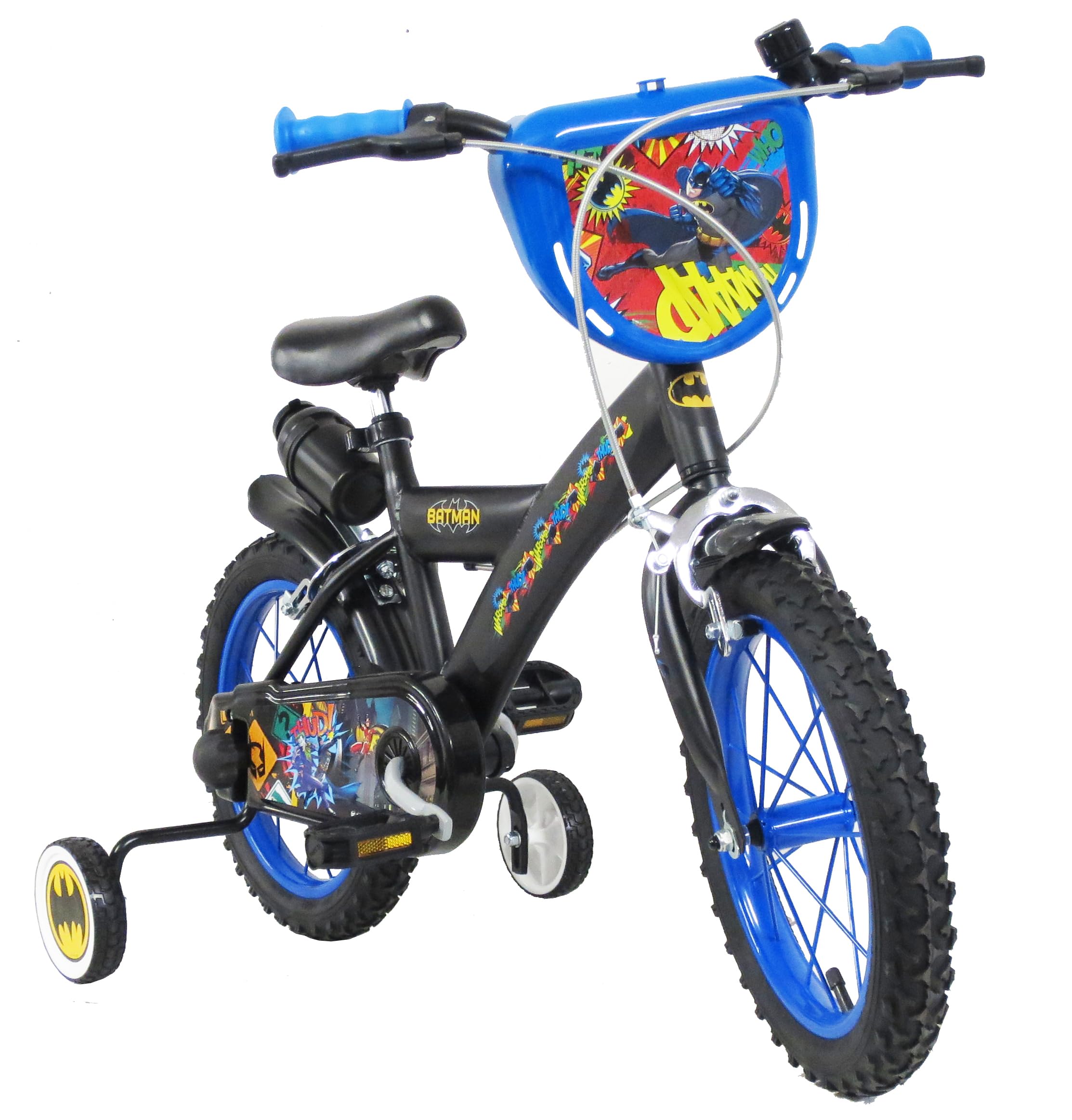 albri Babys (Jungen) 14 Zoll Batman Fahrrad mit Seitenstabilisatoren, Trinkflasche und individuellem Frontschild Hergestellt in Italien, Schwarz, pollici