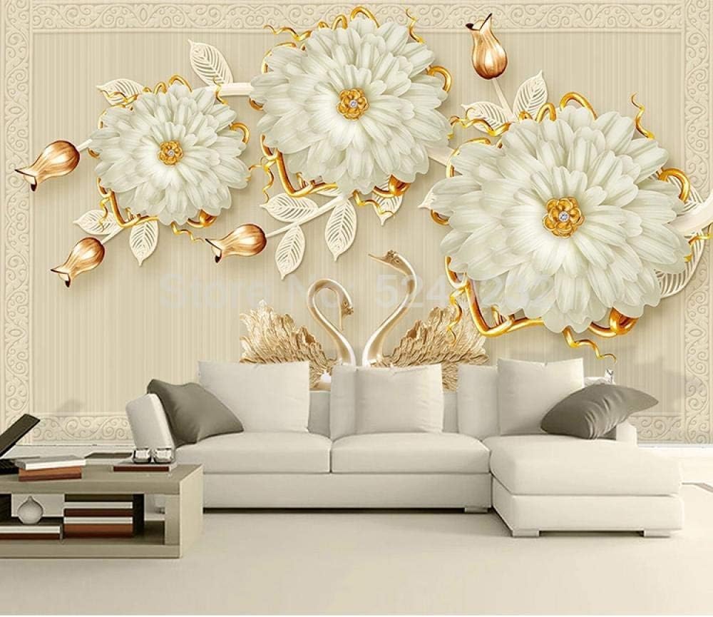 Schmuck Weiße Blumen Schwan 3D Tapete Poster Restaurant Schlafzimmer Wohnzimmer Sofa TV Dekorative Wand-250cm×170cm