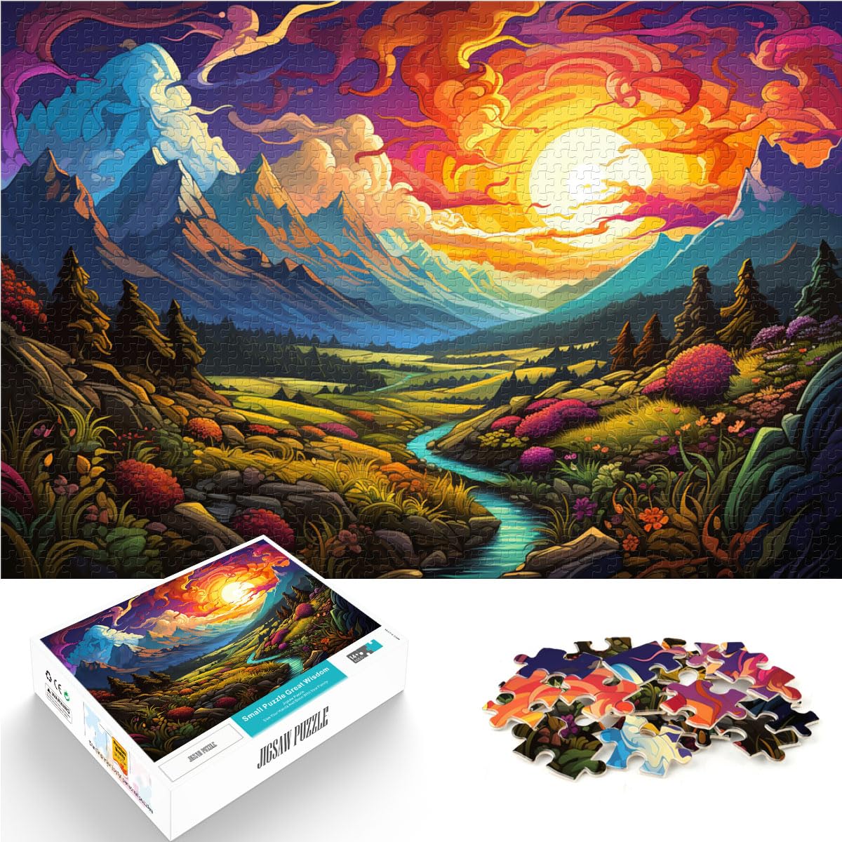 Spielzeug-Puzzle Fantasie-Berglandschaft Puzzle für Erwachsene 1000-teiliges Holzpuzzle ganze Familie und die 1000 Teile (50 x 75 cm)