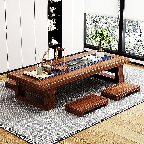 Tragbarer Couchtisch mit 4 Hockern, hölzerner Mitteltisch, großer Bodentisch, japanischer Retro-Tatami-Teetisch für Frühstück, Serviertablett, Gaming-Schreiben, 47,2 x 23,6 Zoll (47,2 x 23,6 Zoll) (3