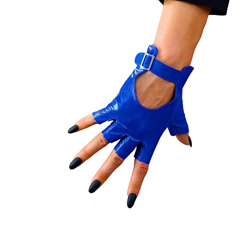 DooWay Damen Echtleder Kurze fingerlose Handschuhe blau Halbfinger Steampunk Fahren Handschuhe