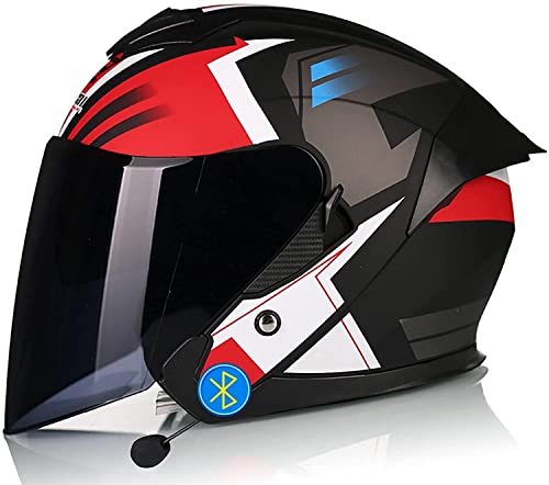 Bluetooth Motorradhelm,DOT/ECE Zertifiziert Retro 3/4 Jethelme Motorradhelm Herren Damen mit HD Doppelvisier,Rollerhelm Jethelm ScooterHelm Biker Chooperhelm (Color : F, Größe : 2XL=63-64cm)