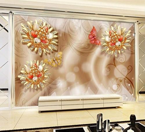 Goldschmuck Blume Schmetterling 3D Tapete Poster Restaurant Schlafzimmer Wohnzimmer Sofa TV Dekorative Wand-430cm×300cm