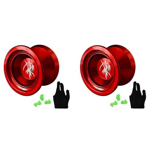 SICOSALT 2X S2 Snake Metal Yoyo Professioneller Yoyo Ball Aluminiumlegierung Yo-Yo + Handschuh + 6 Saitiges Klassisches Spielzeug für Kinder