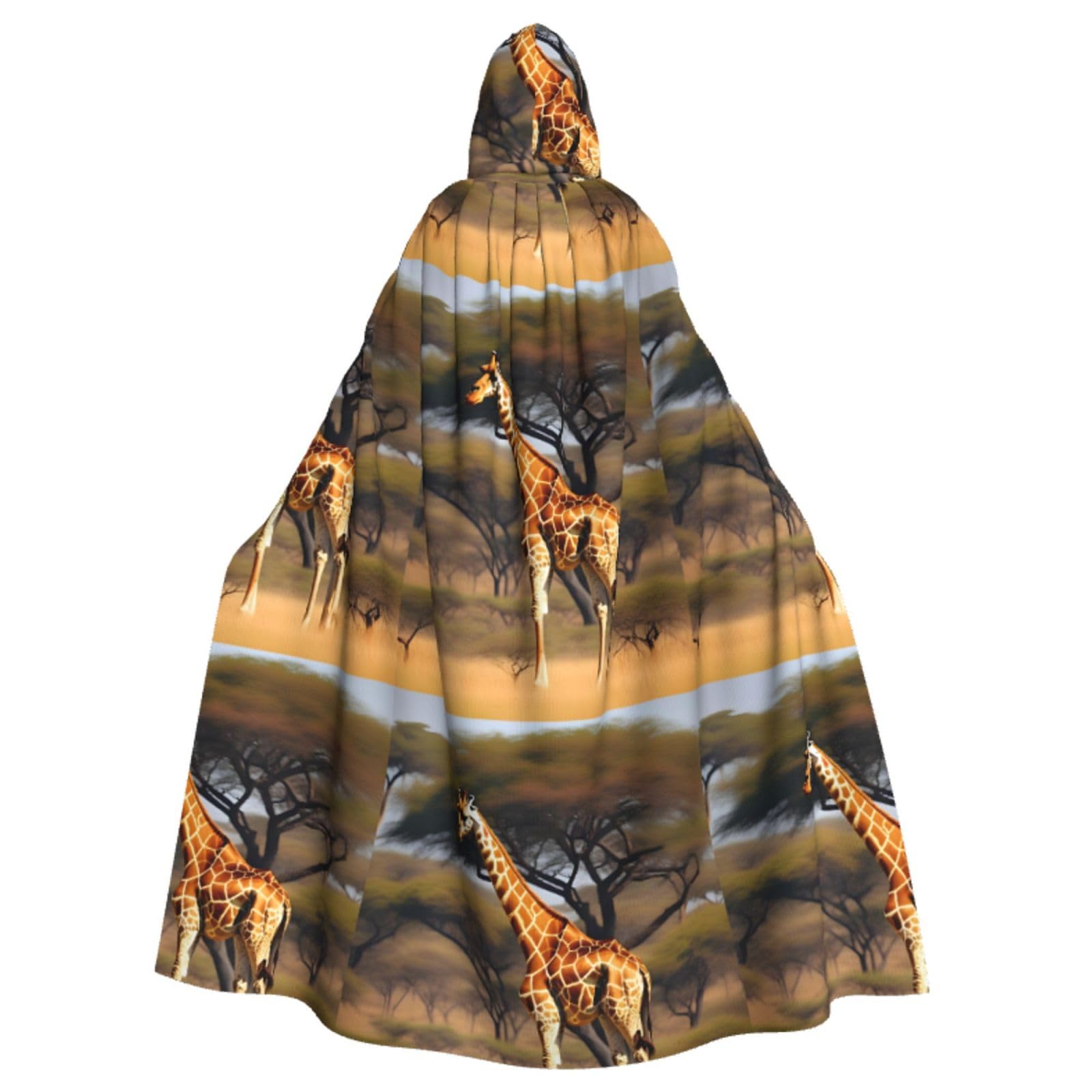 WURTON Afrika Giraffe Majestätischer Baumdruck Elegance Kapuzenumhang für Halloween, Karneval, Mottopartys, Cosplays, Erwachsene, Unisex