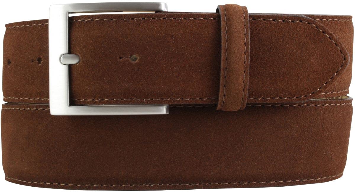 BELTINGER Hochwertiger Gürtel mit Edelstahl-Gürtelschnalle aus Veloursleder 4 cm | Velour-Ledergürtel für Damen Herren 40mm | Wildleder-Gürtel 4cm | Tabac 105cm