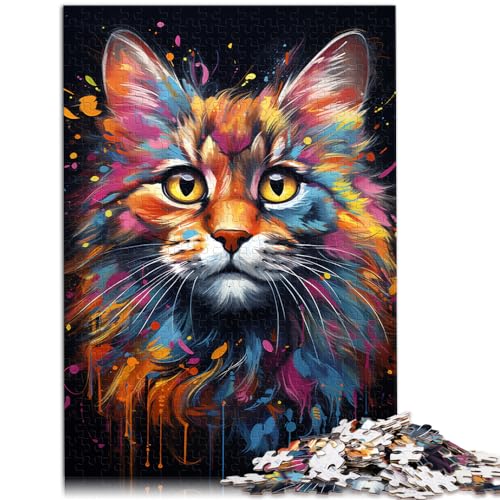 Puzzle-Geschenk, Malerei, Bunte Katzenkunst, Puzzle 1000 Teile für Erwachsene, Holzpuzzle, pädagogische Herausforderung, Angebot als Geschenk für die ganze Familie (50 x 75 cm)