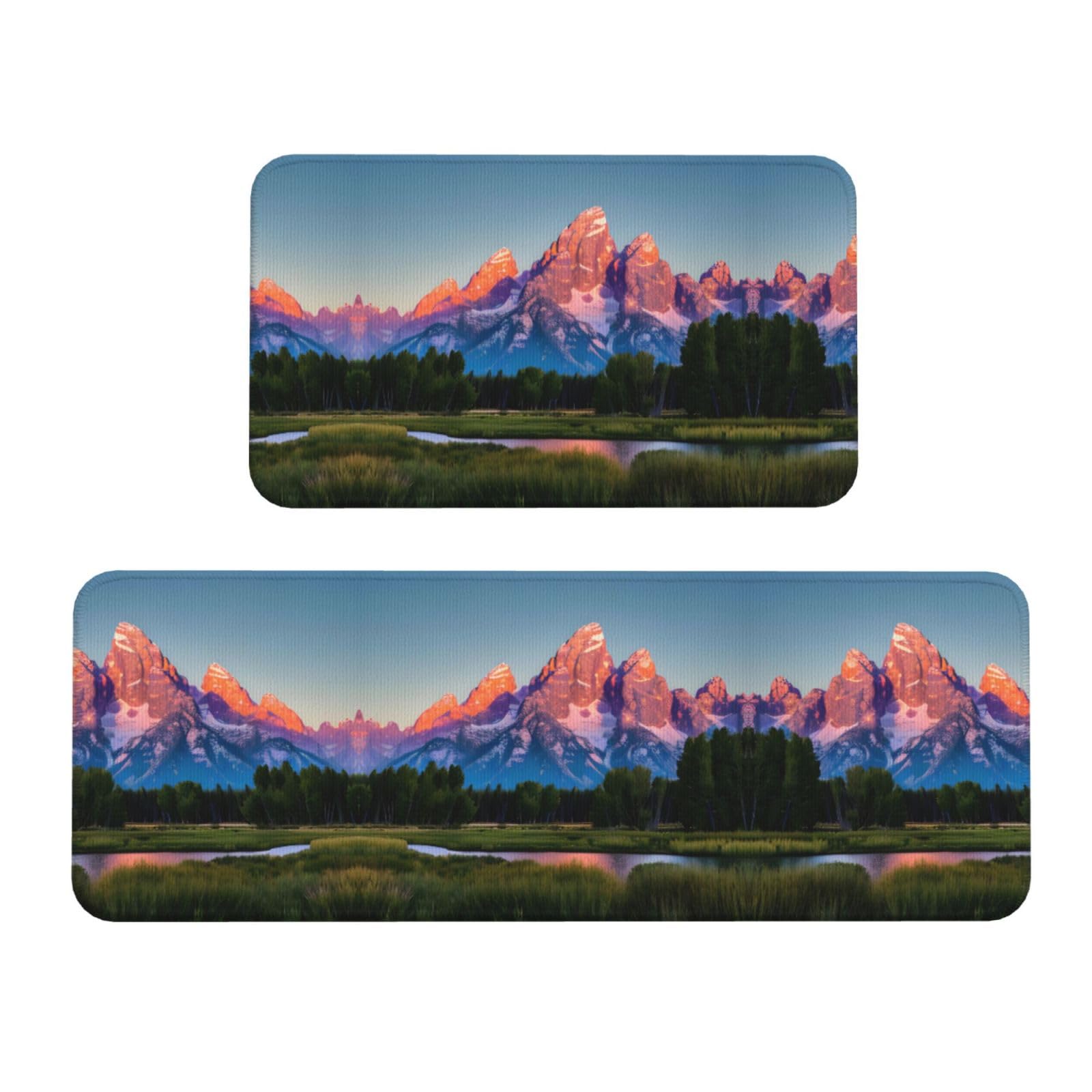 YQxwJL Grand Teton Küchenteppiche mit Nationalpark-Druck, rutschfeste Küchenmatte, 2er-Set, bequeme Stehmatten für Küche, Büro