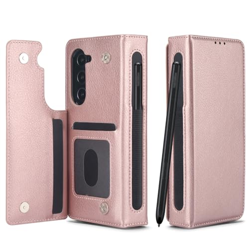 SUREKYA Schutzhülle für Samsung Galaxy Z Fold 6 mit S-Stifthalter, Premium-PU-Leder, Klapp-Schutzhülle mit Kartenhalter, Ständer, Magnetverschluss, stoßfest, Rosa