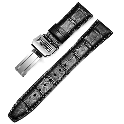 SCRUBY Beobachten Sie Armband für IWC Pilot Watches Portofino Portugieser Männer Strap Watch Accessorie Real Leder Uhren Band Uhrengürtelkette(Black-Silver Clasp2,22mm)