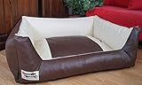 Hundebett Hundesofa Schlafplatz Kunstleder Similpelle Farbe und Größe wählbar von XS bis XXL (120 cm X 100 cm, braun Creme)