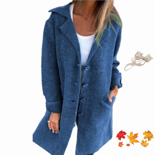 WINDEHAO Lässiger Revers Einreiher Langer Mantel 2024 Damen Vintage Revers Kragen Mantel Mid-Long Casual Pea Coat Trenchcoats für Frauen