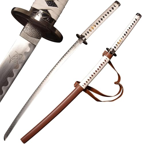 MAUXpIAO Das Samurai Schwert der wandelnden Toten Michonne, Zombie Nihontou Katana Samurai Schwert, Braun und Weiß Doppelfarbe Passend 104 cm schwerter/A/104cm