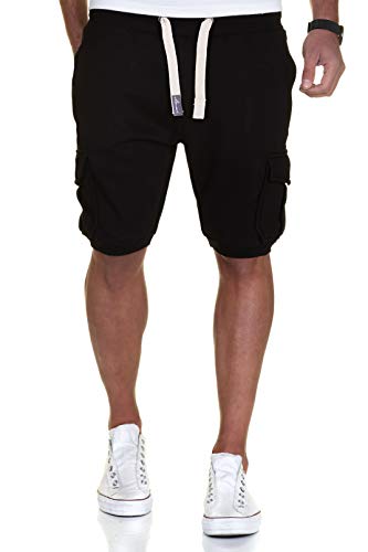 Amaci&Sons Herren Cargo Shorts Kurze Hose Bermuda Sweatshorts Kordel Jogginghose Sporthose 8005 Schwarz S