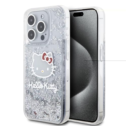 Hello Kitty HKHCP15LLIKHET Hülle für iPhone 15 Pro 6.1" Silber hardcase Liquid Glitter Charms Kitty Head