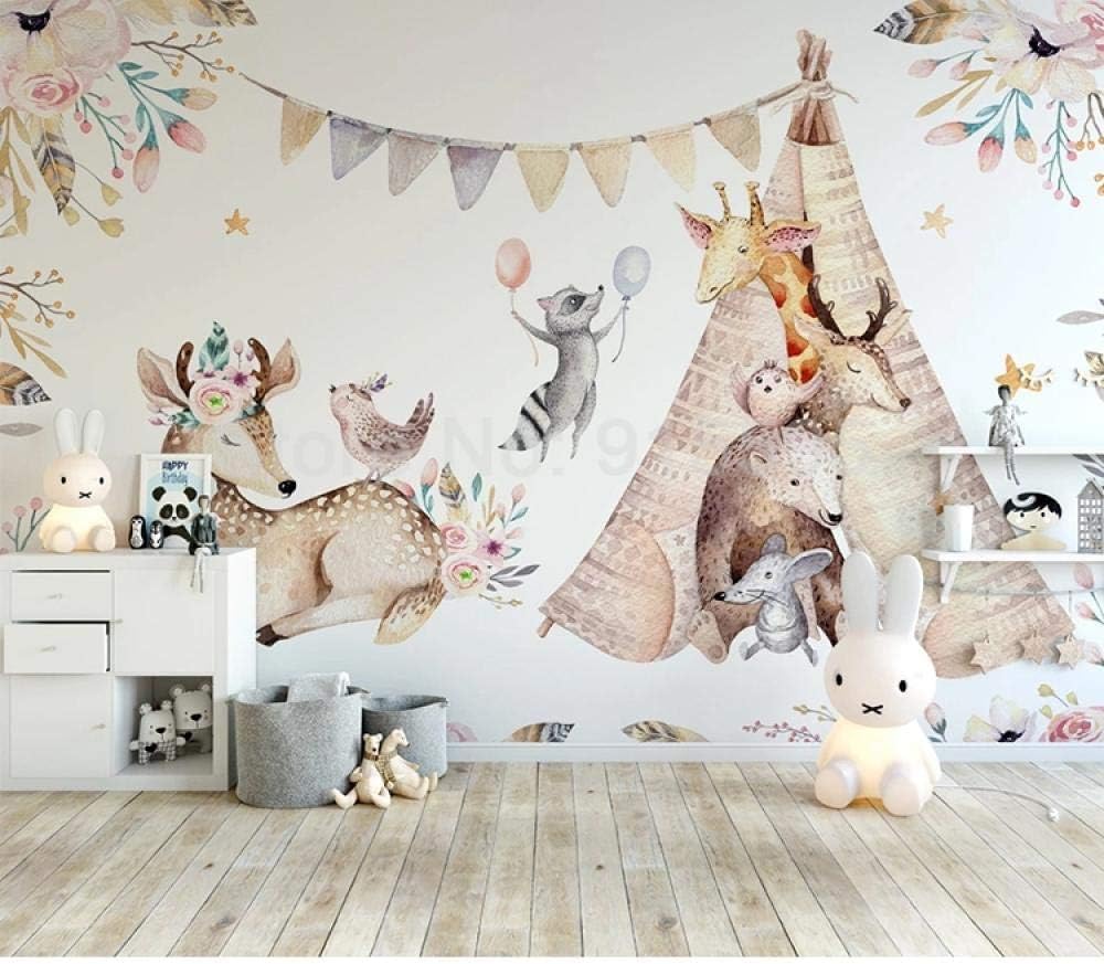 Cartoon Tiere Elch Giraffe 3D Tapete Poster Restaurant Schlafzimmer Wohnzimmer Sofa TV Dekorative Wand-250cm×170cm