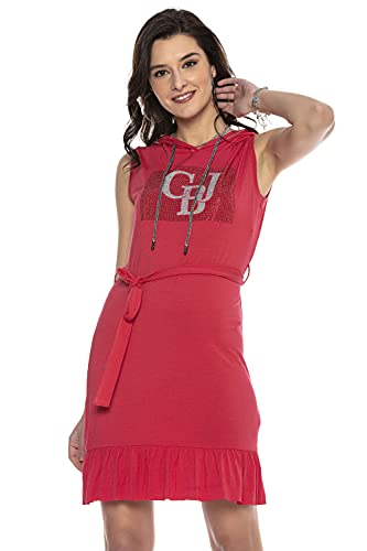 Cipo & Baxx Damen Sommer T-Shirt Kleid Ärmellos Rundhals Shirtkleid Kapuzenkleid Dress WY136 Rot S