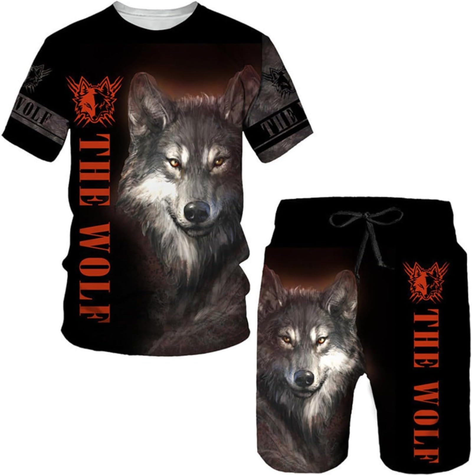 Herren Wolf T-Shirt Short Hosen 3D Animal Herren T-Shirt Shorts Set Street Casual Trainingsanzug Sportanzug (A6,3XL)