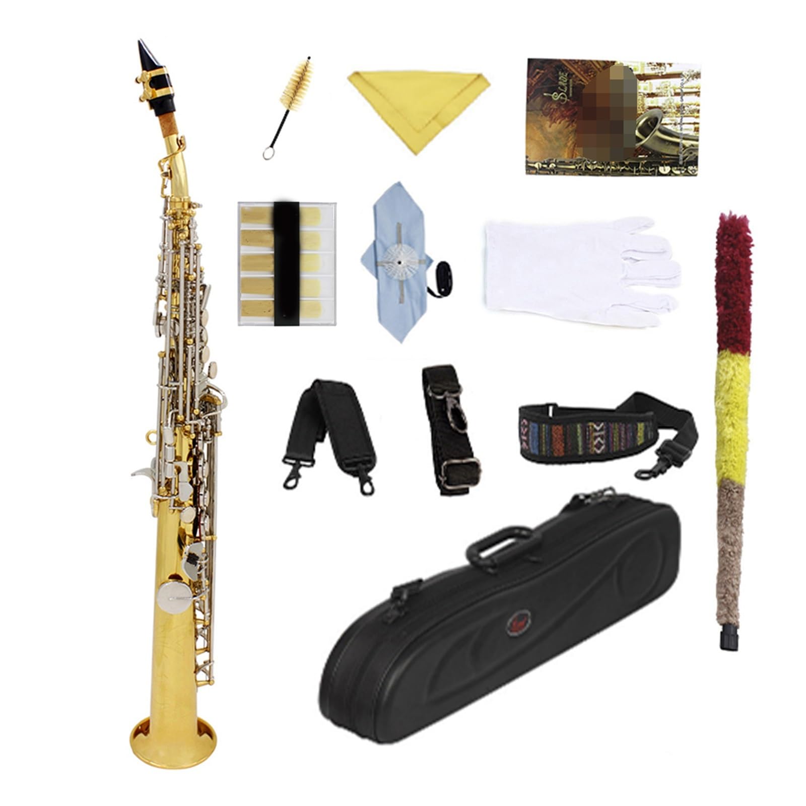 Bb-Sopransaxophon, Goldenes Silber, Doppelte Farbe, Messing, Gerades Rohr, Saxophon, Holzblasinstrument Mit Lederbox