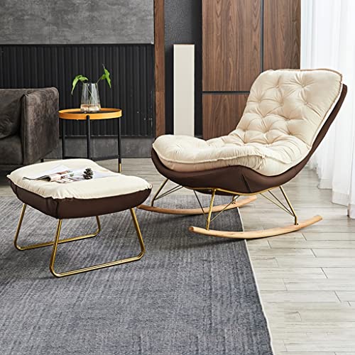 KLLJHB Mid-Century-Sessel, moderner Schaukelstuhl mit Fußhocker, mit Kissen-Liegestuhl, leicht zu montierender Loungesessel, gemütlicher Schaukelstuhl für das Wohnzimmer (braun, 110 x 80