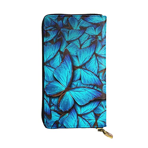 DMORJ Many Blue Butterfly Leder Lange Clutch Brieftasche: 19 x 10 cm bequem leicht wasserdicht langlebig schönes Geschenk, schwarz, Einheitsgröße, Schwarz , Einheitsgröße