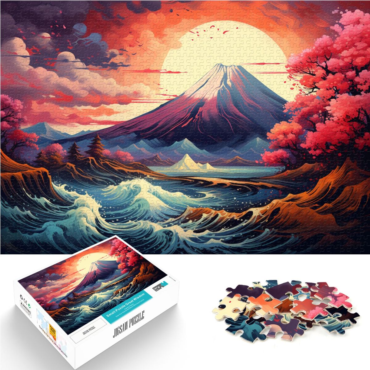 Puzzle Fantasie-Berg Fuji in Japan, 1000-teiliges Puzzle für Erwachsene, Holzpuzzle, Familienspiel zum Stressabbau, schwieriges Herausforderungspuzzle, 1000 Teile (50 x 75 cm)