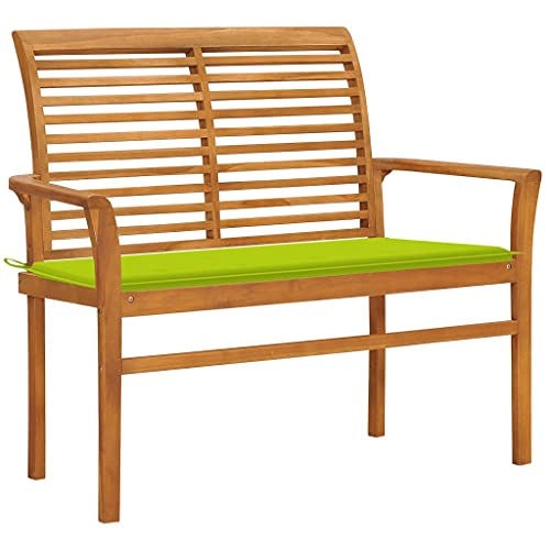 KLYEON Gartenbank mit Hellgrüner Auflage 112 cm Massivholz Teak, Terrassen Sitzmöbel