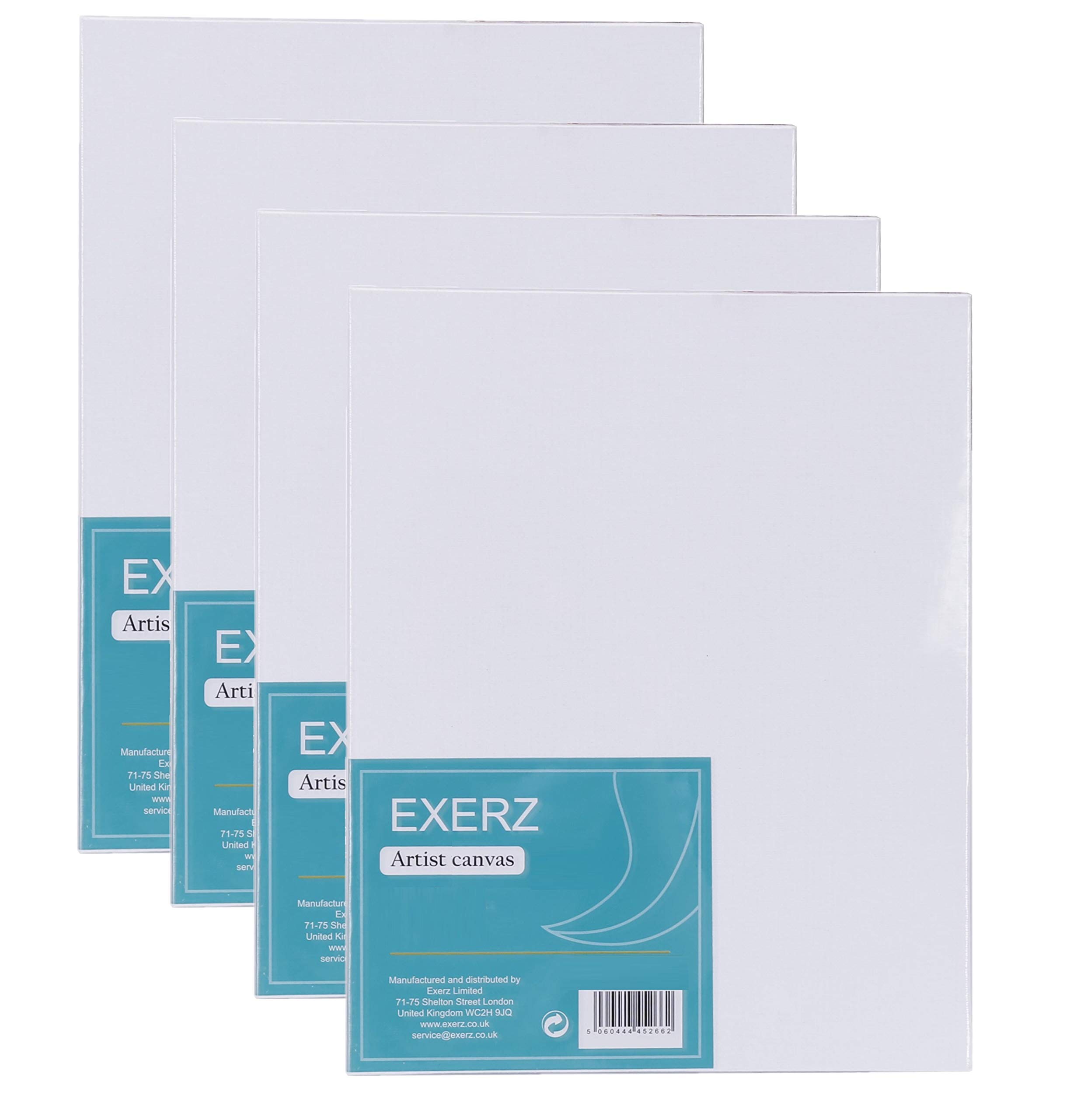 Exerz 40x50cm Keilrahmen - 4 Packung/Leinwand Gerahmte Kunstleinwände/ 280GSM/ Vorgespannt 100% Baumwolle/dreifach grundiert/Ohne Säure/mittelkörnig / 1.7cm dick