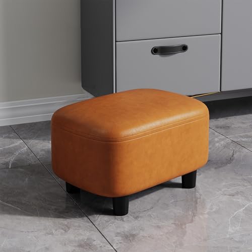 GFPHBJ Schuhbank, Kleiner Fußhocker, Leinen Leder Kissen, Gepolsterter Sitz Beine Aus Kiefernholz Rechteckiger Hocker, Geeignet Für Wohnzimmer, Schlafzimmer,15.7" L x 11.8" W x 9.8" H,D