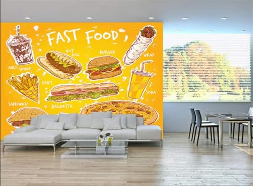 Lebensmittel Hamburger Pizza Pommes Frites 3D Tapete Poster Restaurant Schlafzimmer Wohnzimmer Sofa TV Dekorative Wand-250cm×170cm