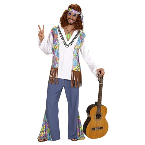 Widmann 53621 - Kostüm Woodstock Hippie, Hemd mit Weste, Hose, Stirnband, Flower Power, Verkleidung, Karneval, Mottoparty