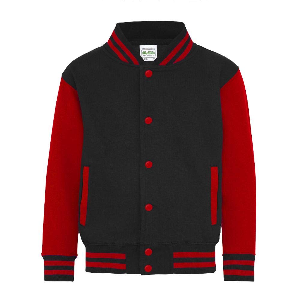 Just Hoods - Kinder College Jacke/Jet Black/Fire Red, 5/6 (S)